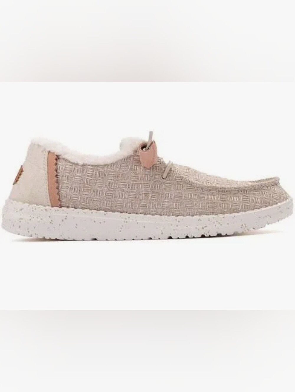 Hey Dude Women's Beige Knit Slip-On Shoes with White Sole
